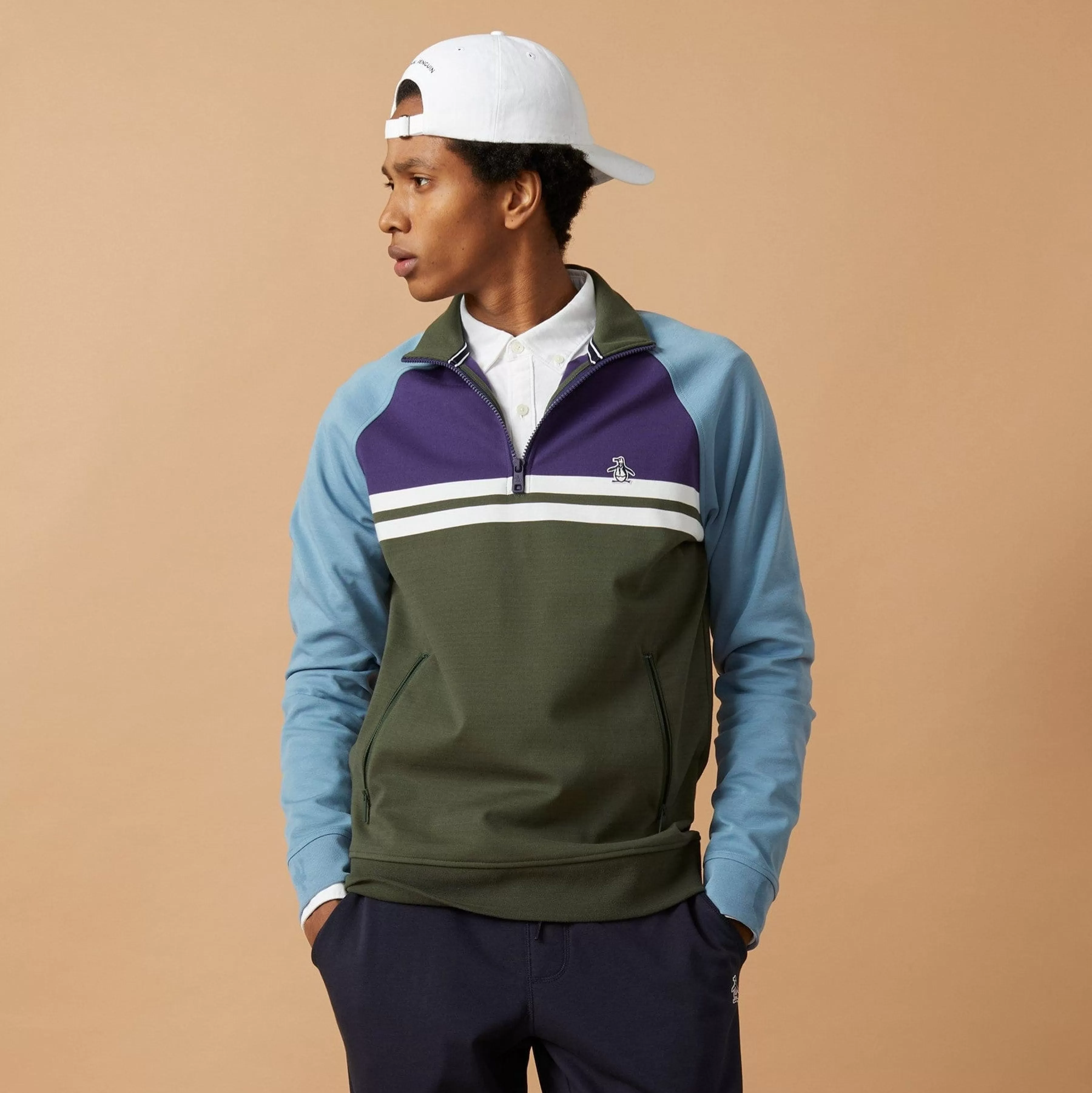 Cheap 1/4 Zip Color Block Jacket Men Jackets & Vests