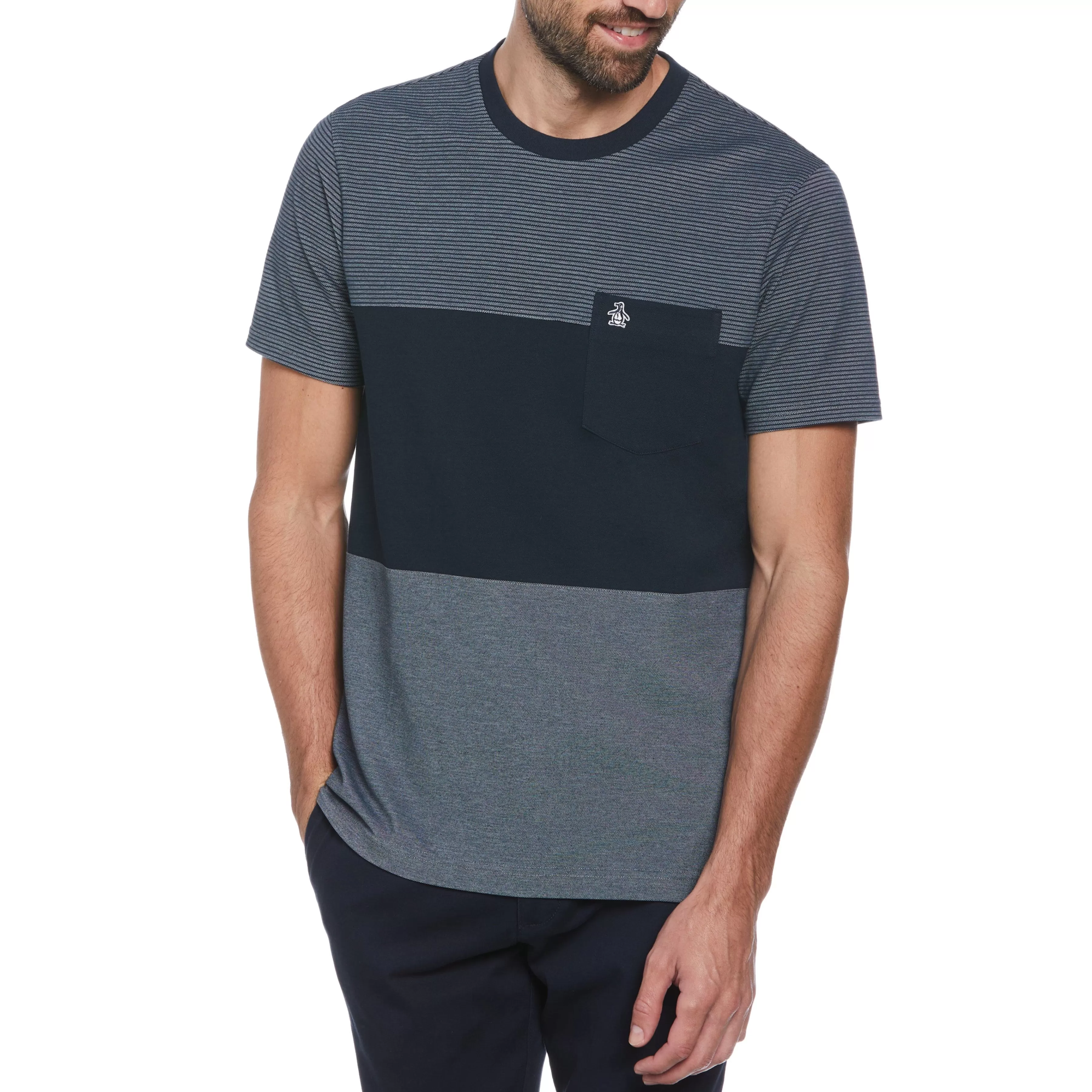 Cheap Birdseye Pique Color Block Pocket Tee Men Tees