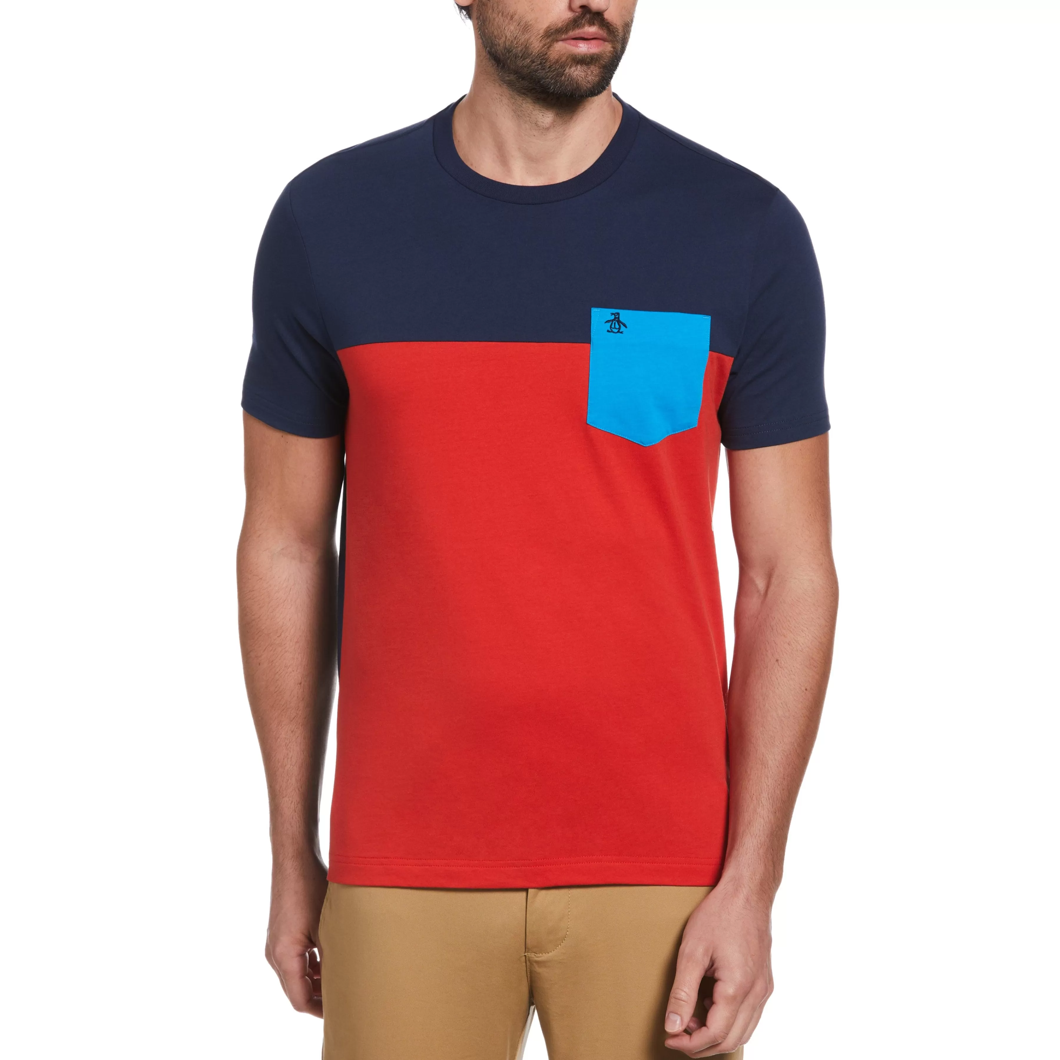 Flash Sale Color Block Contrast Pocket Tee Men Tees