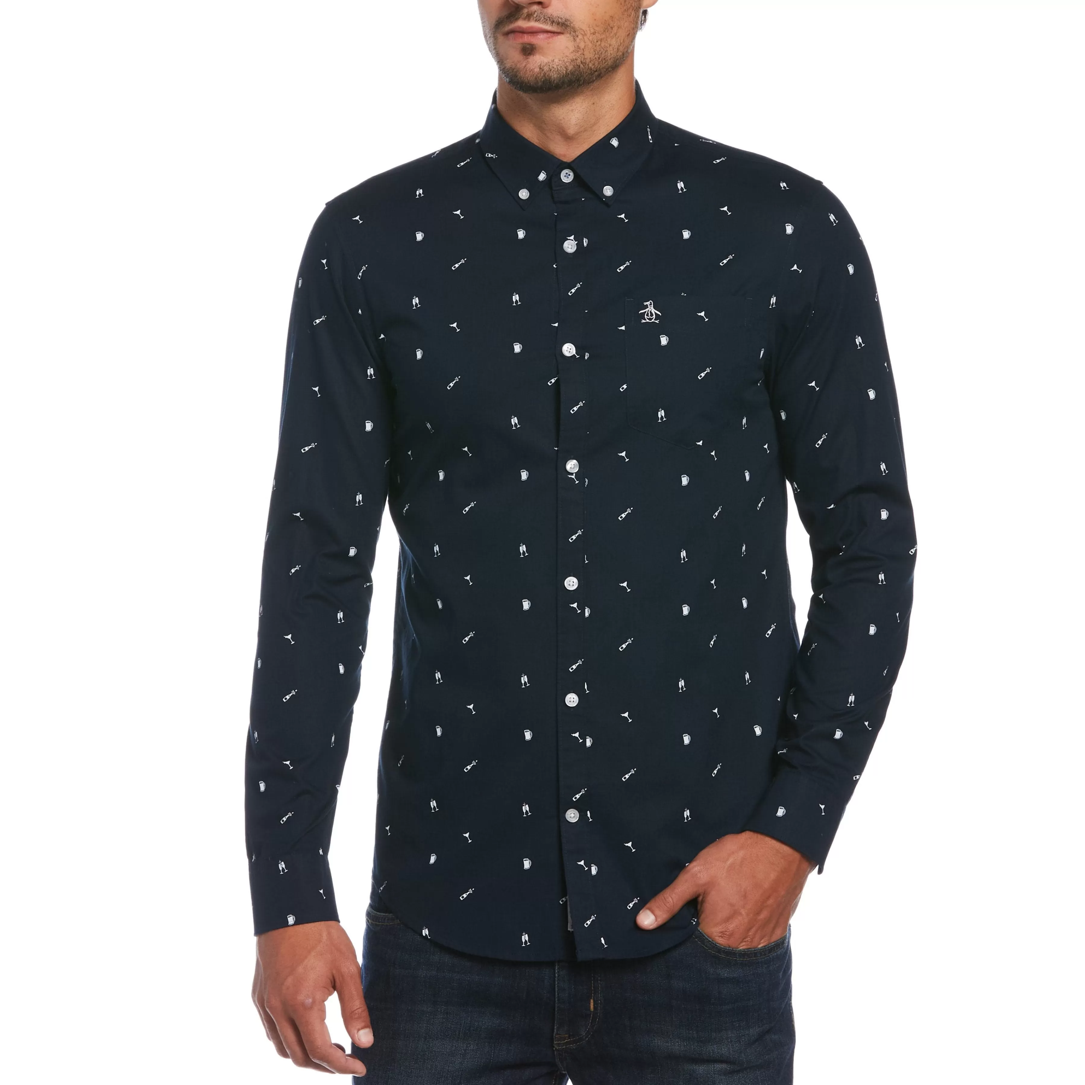Hot Ditsy Drinks Poplin Shirt Men Shirts