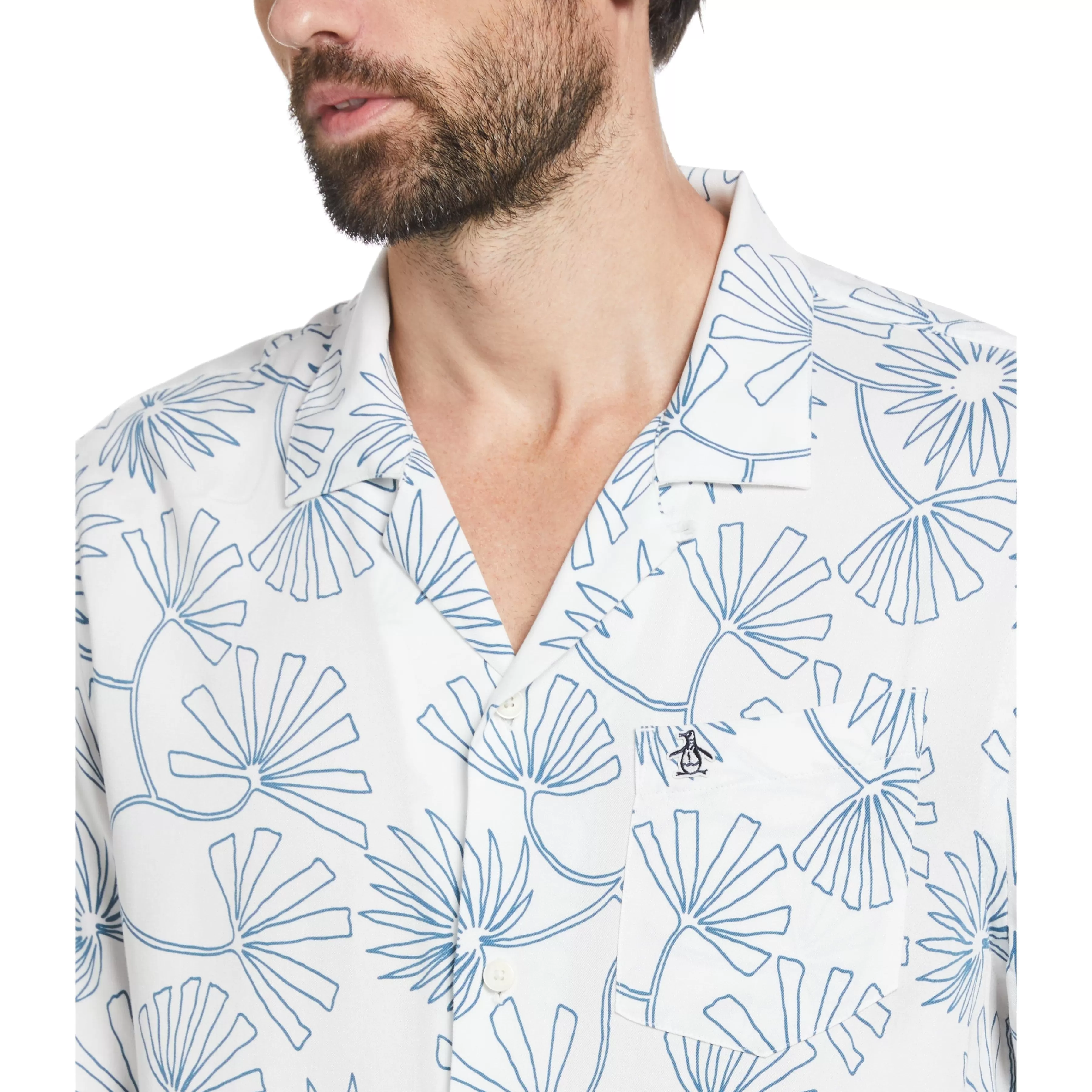 Outlet Ecovero™ Color Block Leaf Print Camp Collar Shirt Men Shirts