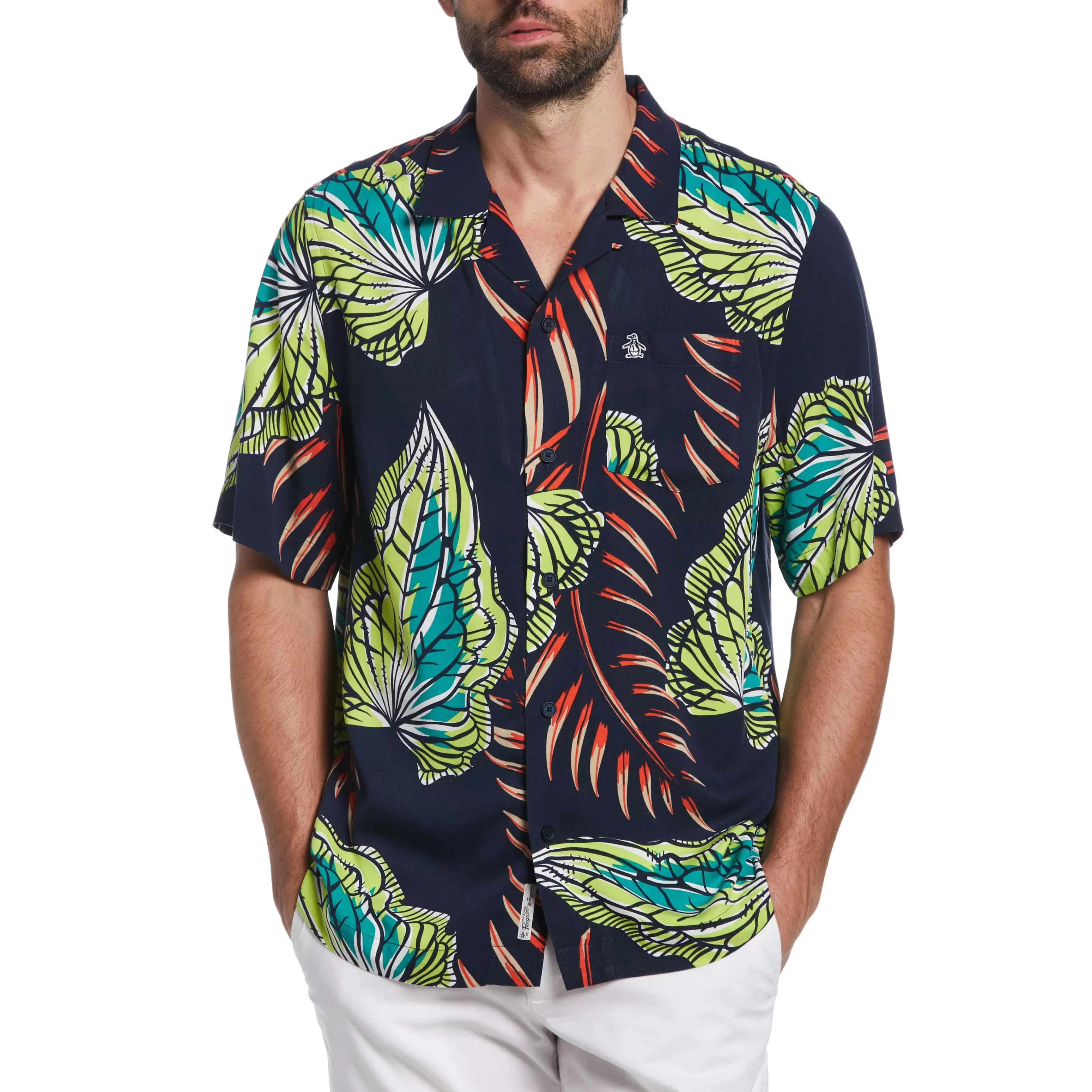 Cheap Ecovero™ Palm Leaf Print Camp Collar Shirt Men Shirts