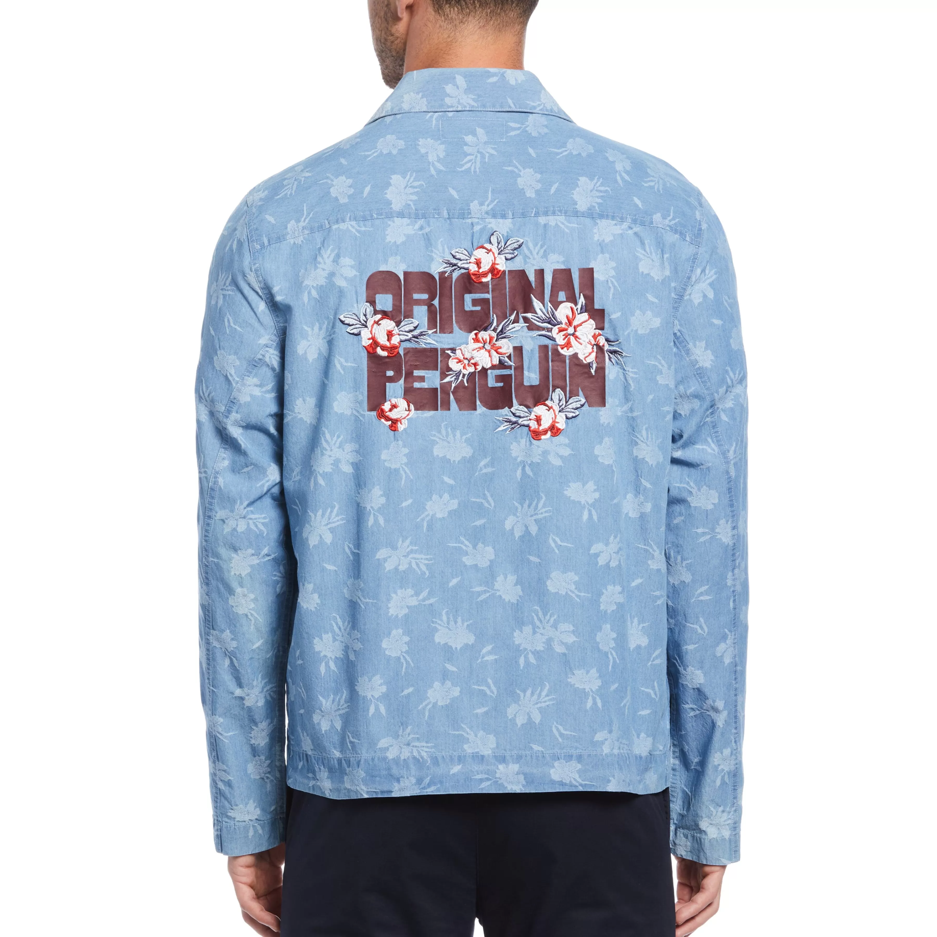 Online Embroidered Floral Print Denim Jacket Men Jackets & Vests