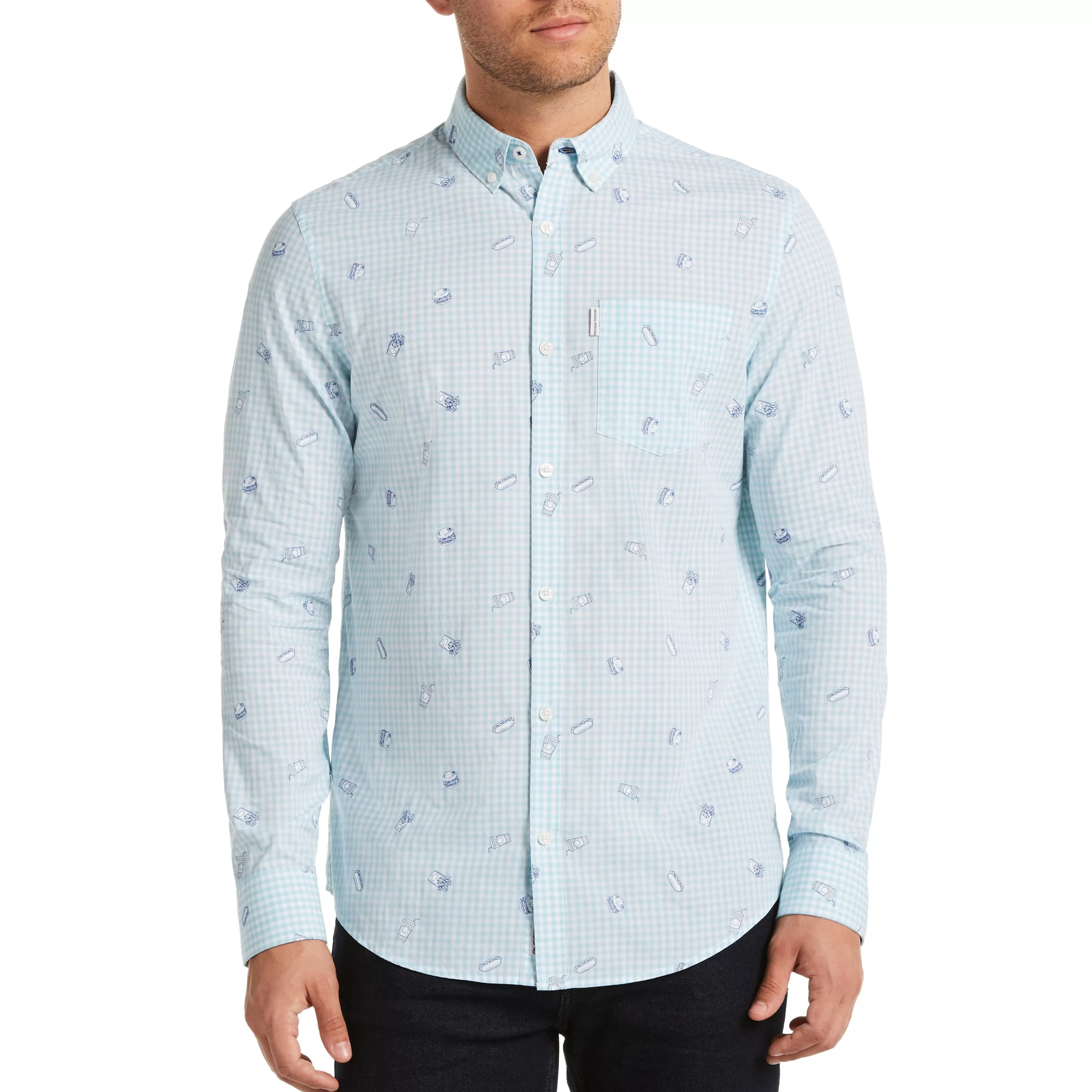Flash Sale Gingham Food Print Shirt Men Shirts