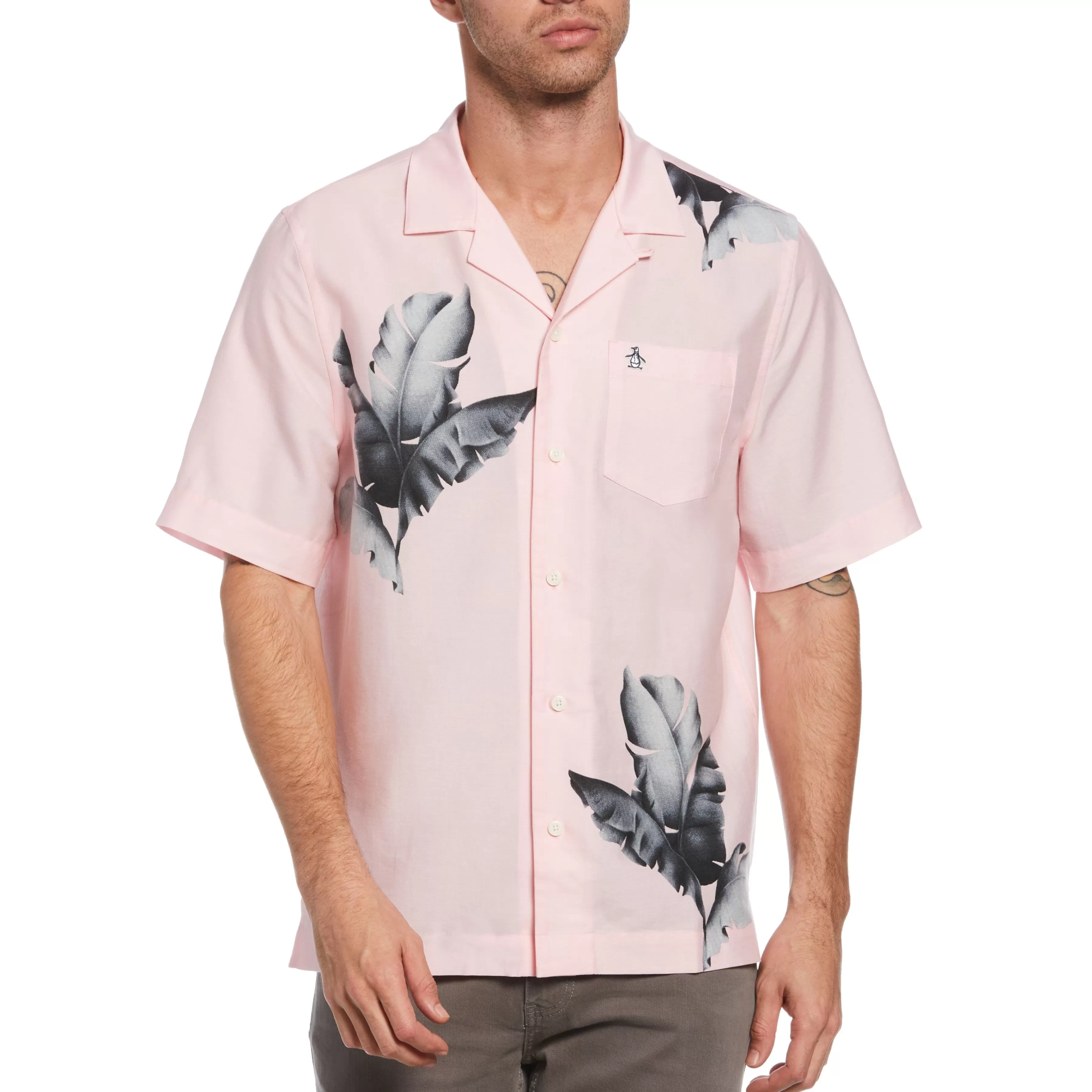 Hot Leaf Print Bowling Shirt Men Shirts