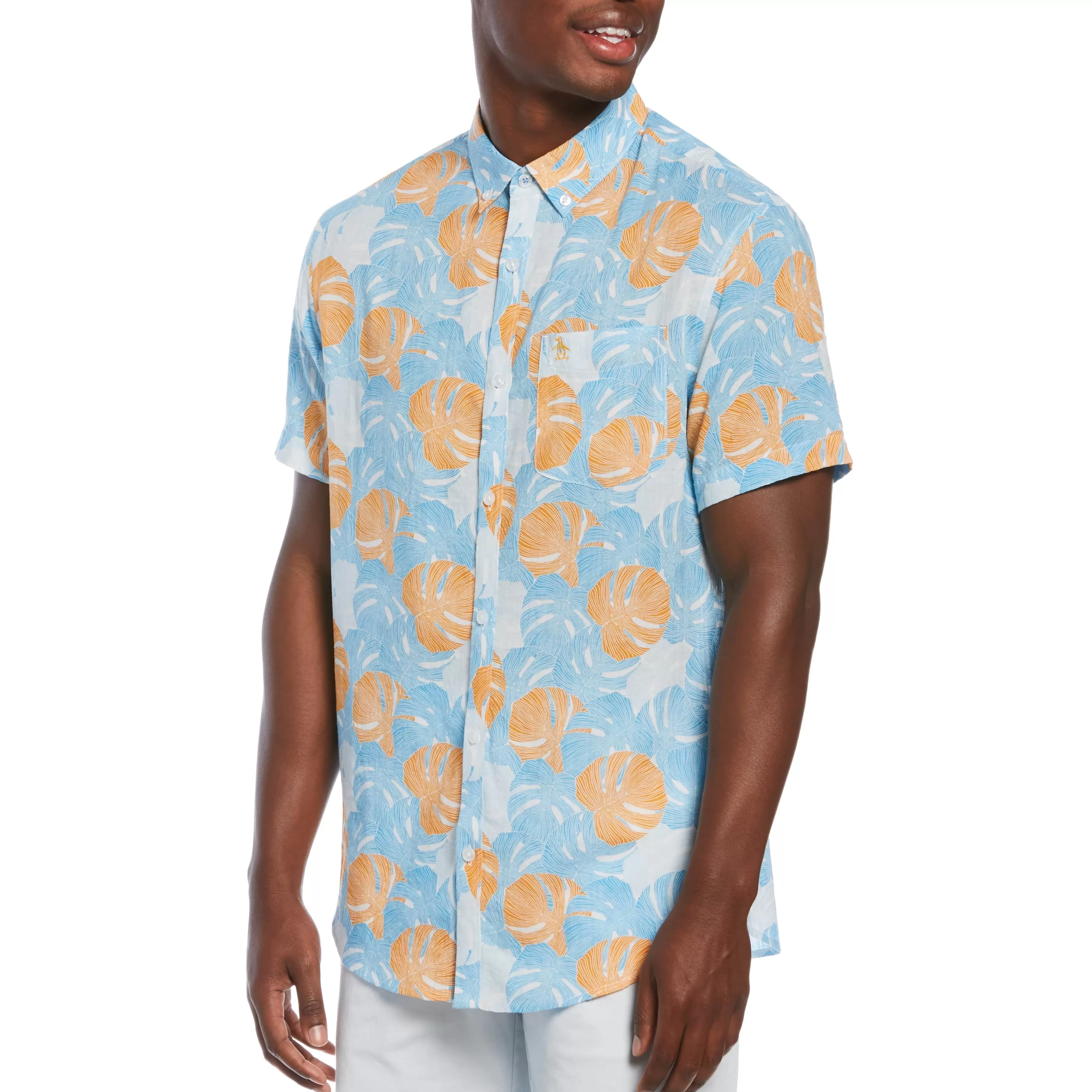 Flash Sale Leaf Print Stretch Shirt Men Shirts