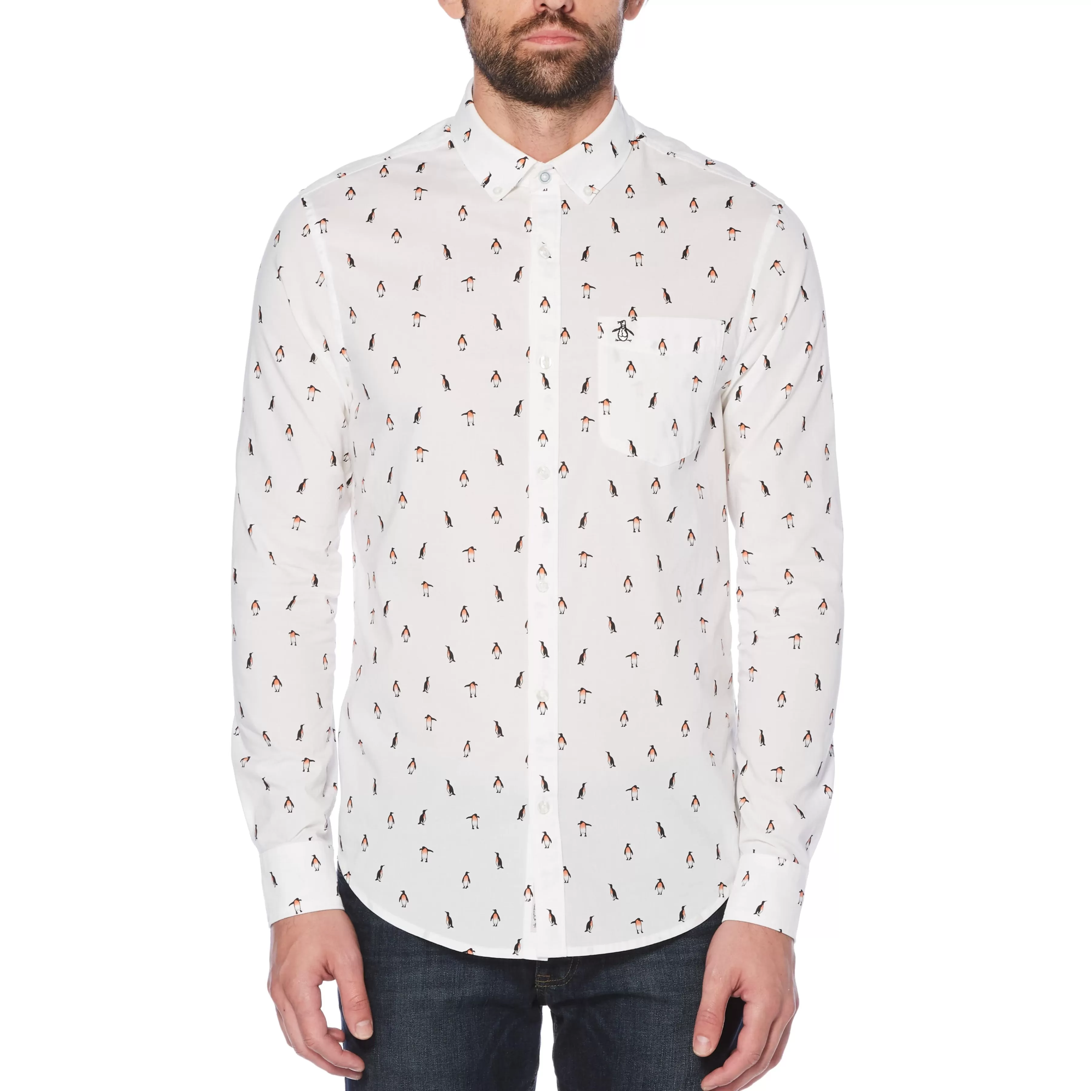 Online Penguin Print Poplin Shirt Men Shirts