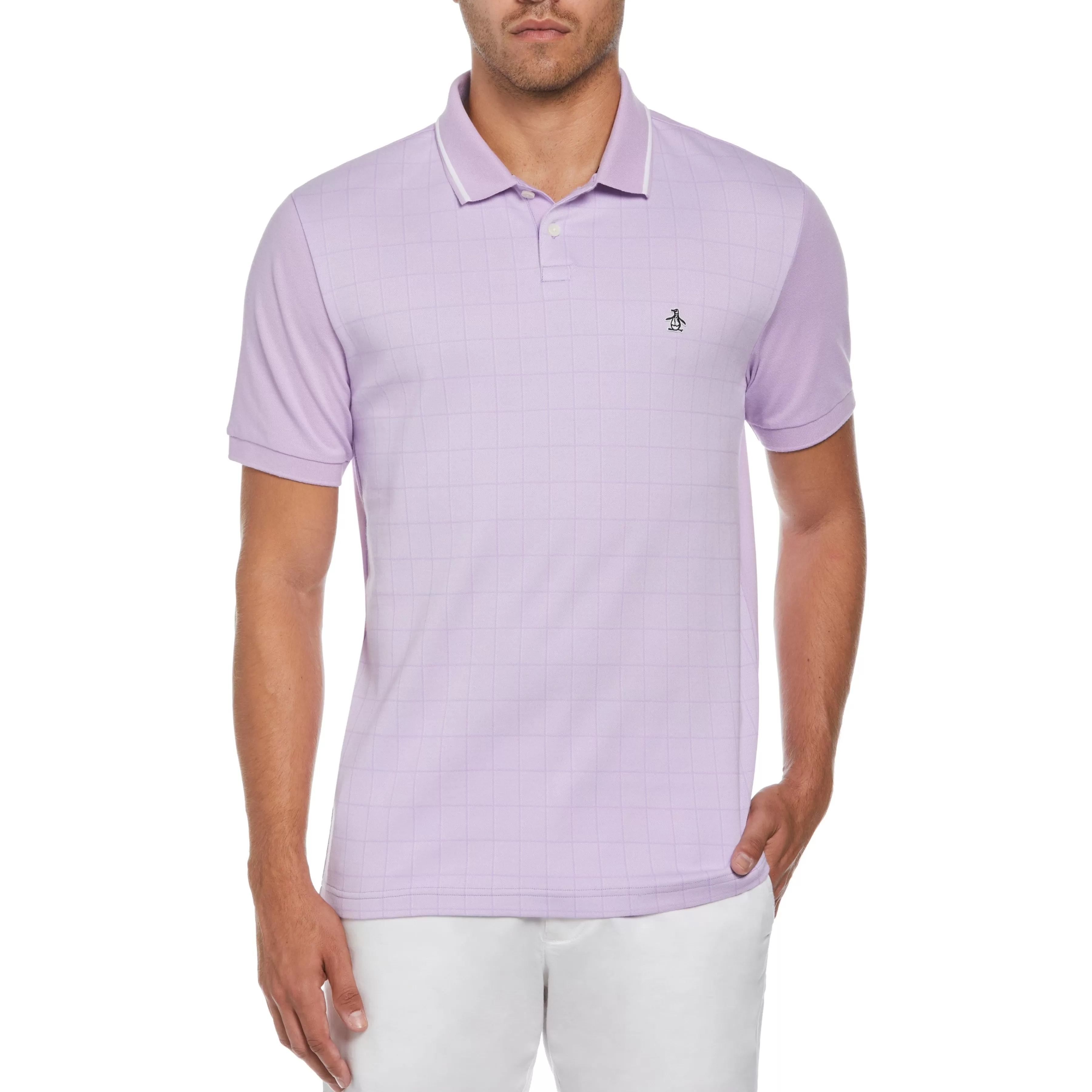 New Pique Jacquard Check Polo Men Polos