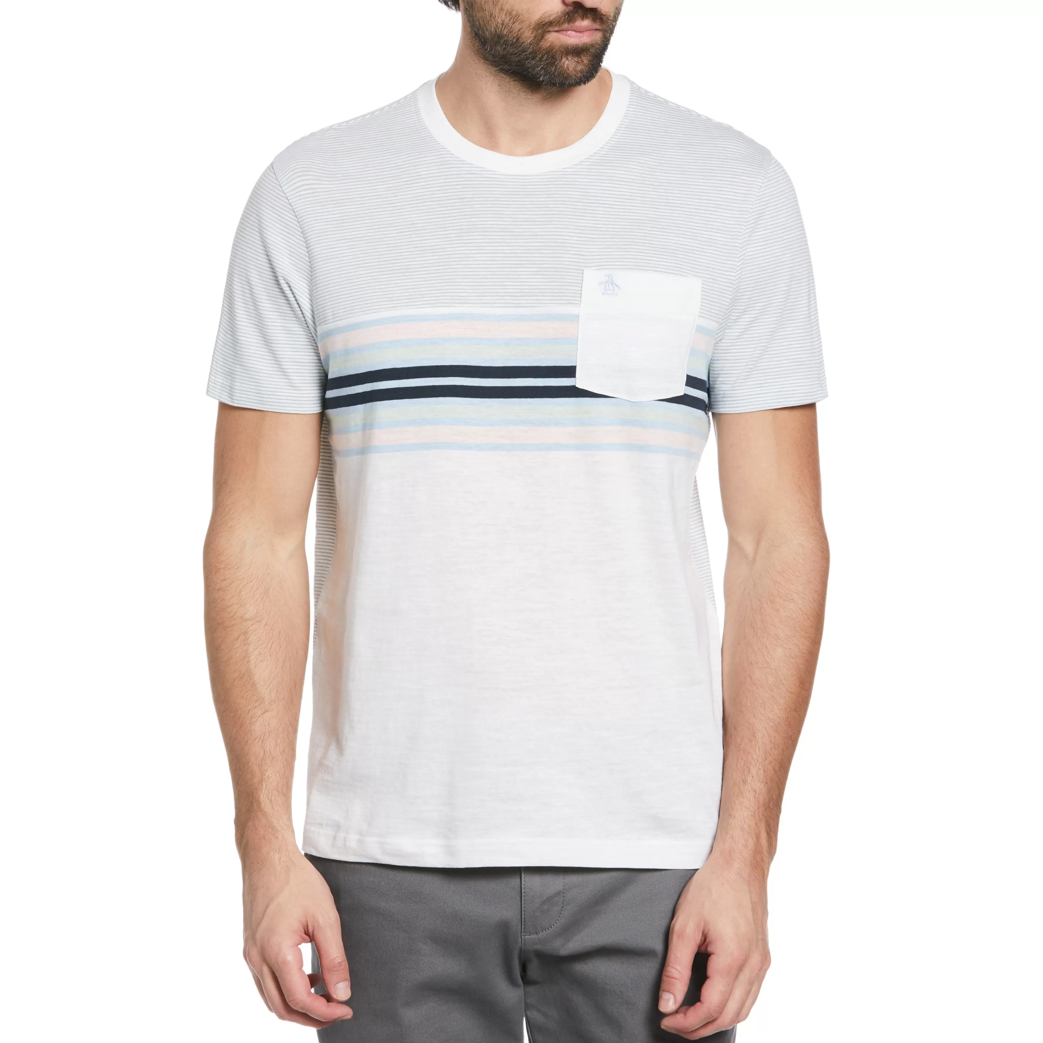 Hot Striped Color Block Pocket Tee Men Tees