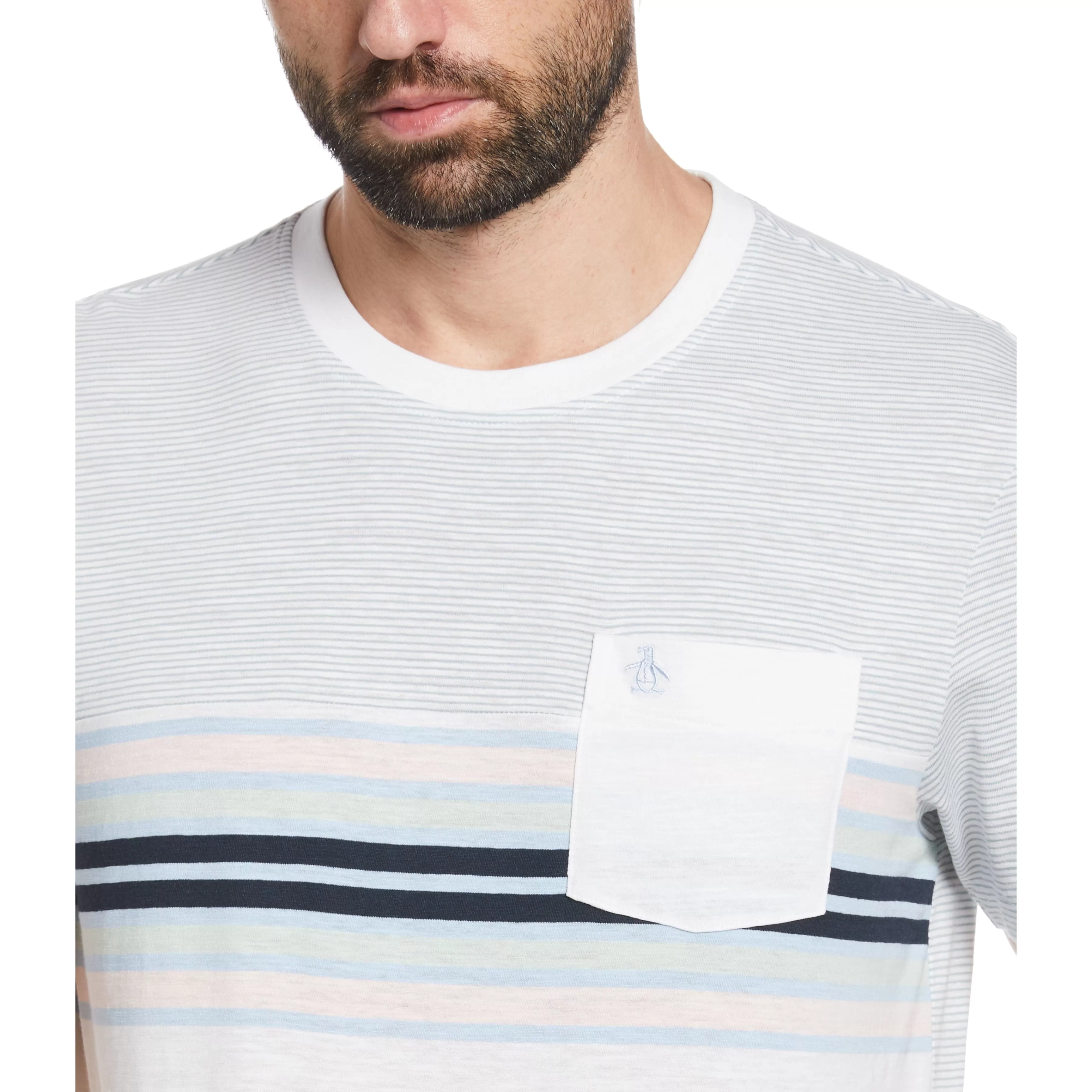 Hot Striped Color Block Pocket Tee Men Tees