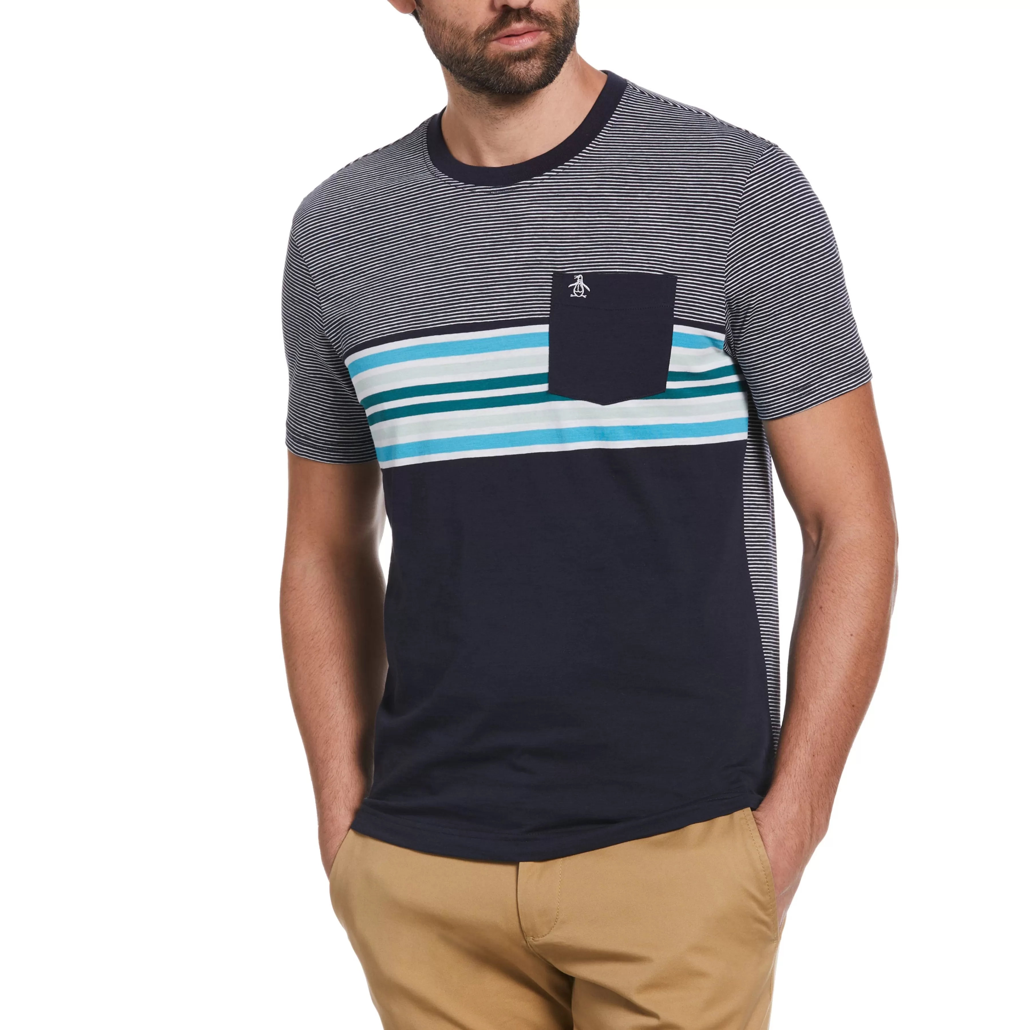 Hot Striped Color Block Pocket Tee Men Tees
