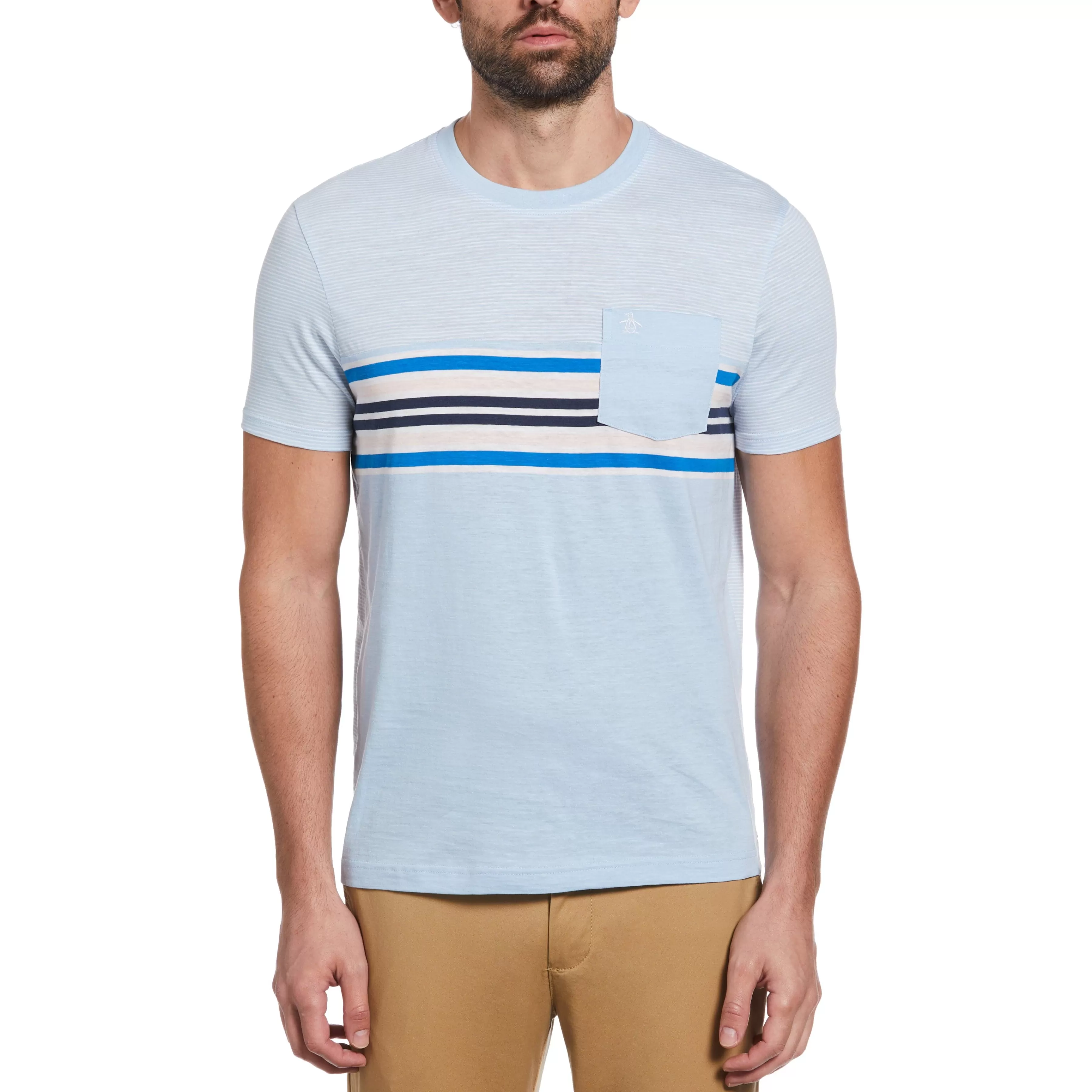 Hot Striped Color Block Pocket Tee Men Tees